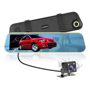 Kamera DVR Mobil Full HD 1080P, Kaca Spion Otomatis 4.3 Inci, Perekam Video Berkendara Mobil Digital Lensa Ganda Camcorder Registrator