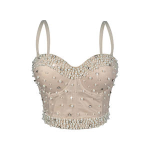 Nouveau haut en polyester à bretelles fines, sans bretelles, à motif de perles et de diamants, pour Noël, le festival du printemps, effet flash, corset à os de poisson, coupe ajustée, amincissant - Product Image 3