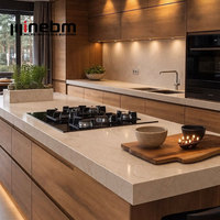 Prix de gros : Plan de travail moderne en quartz noir pour îlot, prix au pied carré, en pierre artificielle, pour cuisine et armoires