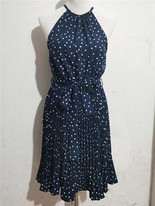 Vestido <span class=keywords><strong>Mini</strong></span> Casual Elegante de Último Diseño para Mujer, Sin Mangas, con Estampado de Puntos, Falda Corta, Vestido Halter Plisado para Playa de Verano - Product Image 6