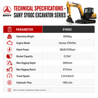 Excavatrice sur chenilles Sany SY60 de 6 tonnes d'occasion de qualité supérieure, reconditionnée, à vendre en Afrique et en Asie du Sud-Est – Machine d'excavation Sany