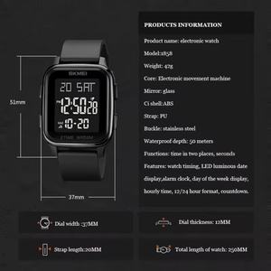 Montre-bracelet numérique de sport de luxe noire pour hommes et femmes, boîtier carré avec fonction lumineuse, accessoire de mode multifonctionnel - Product Image 4