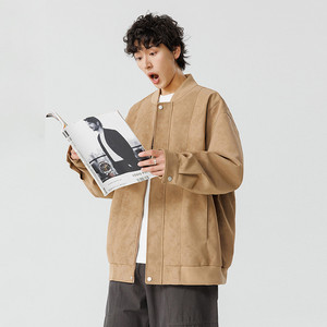 <b>Men's</b> Vintage <b>Suede</b> Baseball <b>Jacket</b>-Trendy PU Coated Reversible Zippered Air-Conditioned Woven Fabric - Product Image 6
