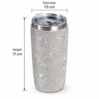 Gobelet à café isotherme de luxe en acier inoxydable à double paroi de 16 oz avec couvercle, orné de strass étincelants, idéal pour la fête des Mères