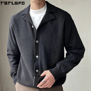 Cárdigan Personalizado con Cuello Polo para Hombre, Color Crema, Mohair Afelpado, Solapa con Muescas, Corte Holgado, Estilo Urbano, Fabricantes de Suéteres para Hombre al por Mayor - Product Image 3