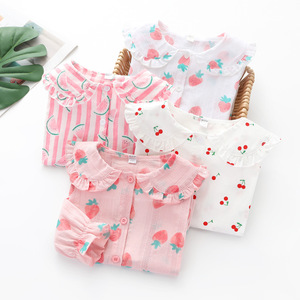 Nuevas camisas para niñas pequeñas, moda de primavera y verano, blusas con estampado de frutas para niñas, bonitas blusas con volantes de manga larga, ropa para niños - Product Image 2