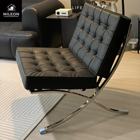 Fauteuil Barcelona, fauteuil de détente simple, style nordique, hôtel, salon, modèle de pièce, fauteuil en cuir et tissu, design en métal