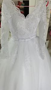 Abiti <span class=keywords><strong>da</strong></span> Sposa Principeschi Dubai 2024, Stile Arabo, Scollatura a V, <span class=keywords><strong>Maniche</strong></span> Lunghe, Applicazioni in Pizzo e Perline, Abiti Formali per Cerimonie in Chiesa - Product Image 4