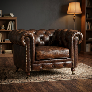 Contemporary Chesterfield Solid Wood & Genuine Leather Apartment-Friendly Single Seater Living Room Sofa - Product Image 2