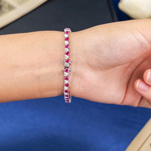 Fine Jewelry 925 Silver Rhodium Plated Heart Shape Corundum <strong>Ruby</strong> #5 and Moissanite <strong>Diamond</strong> Tennis Chain Bracelet for Girl - Product Image 5