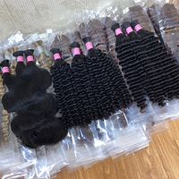 Extensions de cheveux humains vierges bouclés profonds en vrac pour tresses et présentoirs de perruques, pré-collées, 26 pouces