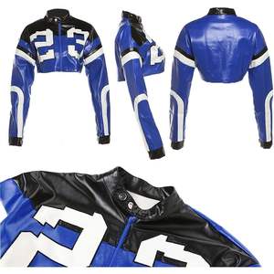 Chaqueta Corta de Cuero Sintético para Mujer, Estilo Y2K, Personalizada 2026, Estilo Urbano, Bomber, Manga Larga, Tejido Entrecruzado - Product Image 2