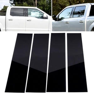 4 ชิ้น แผ่นปิดเสาประตูรถยนต์สำหรับ Ford F-150 F150 Super Cab Crew ปี 2004-2014 สติ๊กเกอร์ตกแต่งแผงประตู สีดำเงา - Product Image 1