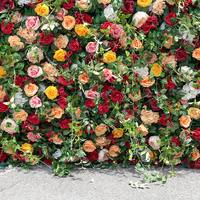 LFB1746-1 Rose rouge orange 3d 5d Mur de fleurs en toile de fond 8 pieds X 8 pieds Rouleau de mur de fleurs en toile de fond Mur floral pour mariage en plein air