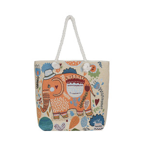 Sac à bandoulière pour femme en PU brodé d'éléphants de style ethnique avec fermeture éclair, deux poignées, grande taille, été <span class=keywords><strong>2023</strong></span>, sangle en jute - Product Image 5
