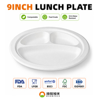 Assiette jetable biodégradable Warmpack 9 pouces en bagasse de canne à sucre à 3 compartiments pour service de repas événementiel