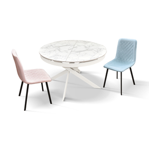 Girasole <b>Extendable</b> Ceramic <b>Table</b> 120-170 Cm White Marble Effect Metal Base Indoor <b>Dining</b> - Product Image 3