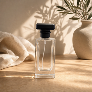 Classic Clear Rectangular <b>Glass</b> Thick Wall Black Geometric Cap Fine Mist Sprayer Premium Luxury Empty Perfume <b>Bottle</b> - Product Image 5