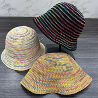 Chapeau Bob en Paille Brodé Personnalisé Arc-en-ciel – Chapeau de Soleil en Crochet Rayé Coloré pour la Vente en Gros