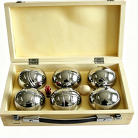 6 boules de pétanque avec boîte en bois, mesureur en plastique avec cordon pour jeu familial en plein air sur pelouse ou plage