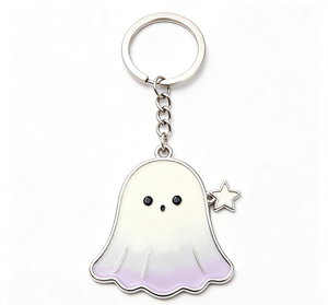 <b>Cute</b> Ghost Metal Key Chain Enamel Alloy <b>Keyring</b> Silver Tone Halloween Bag Charm - Product Image 1