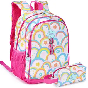 最新のOEMかわいいmochilas escolares4pcsピンクの女の子の学生幼児レインボーバックパックキッズスクールバッグセット