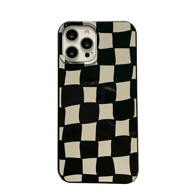 Vintage Black White Grid Phone Case for iPhone 16 15 14 Pro 11 12 13 Mini SE 2020 XR XS Max 7 8 Plus Glossy Soft TPU Back Cover