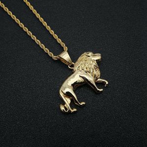 Collar con colgante de león de acero inoxidable dorado yunnique para hombre, diseño del zodiaco animal, cadena de 3mm y 61cm, joyería Hip Hop - Product Image 1