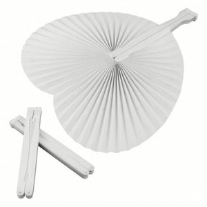 White Heart Shaped Folding Fans Activists' Paper Fans <b>Handheld</b> DIY Wedding Guests' Paper Favor Fan Bulk Party Decorative Supply - Product Image 2