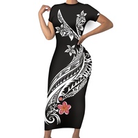 Robes moulantes d'été pour femmes, style ethnique polynésien, imprimé, manches courtes, robe longue, décontractée, vente en gros pour femmes