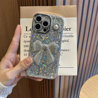 Coque de protection de luxe pour iPhone 17 16 15 14 13 avec nœud brillant, strass et placage, idéale pour femme et fille