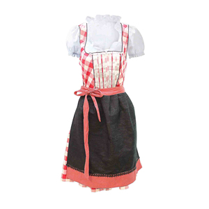Vestido Tradicional Dirndl al por Mayor para Mujer, Rojo a Cuadros, con Delantal, Corsé Ajustado, Largo Midi, Estilo Vintage para Festivales, Mezcla de Algodón, Manga Casquillo - Product Image 1