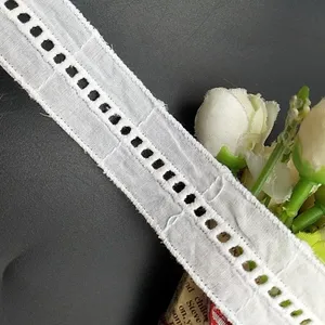 Stock 100% Cotton Embroidery 2.5CM Cotton lace Middle part Ladder Lace Trim for clothing cotton lace trims
