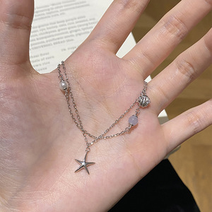 Pulsera de Plata de Ley 925 con Diseño Original Tichi, Estrella de Mar y Aguamarina para Mujer, Estilo Coreano Inspirado en Instagram, con Aspecto de Perla - Product Image 2