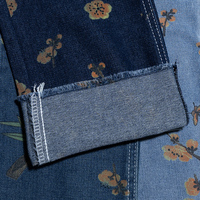 Tissu Denim Écologique à Motifs Floraux Botaniques, Couleurs Bohèmes de Jardin, Indigo Naturel à Dégradé, Base Personnalisée 300M, Robe Femme et Fille