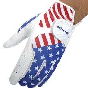 Guanto da golf sportivo in pelle Cabretta traspirante morbida per uomo con bandiera USA personalizzata all'ingrosso