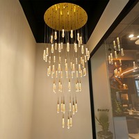 Lustre pour escalier, villa française, salon, loft à plafond haut, appartement duplex, hôtel, double étage, lumière LED rotative en cristal