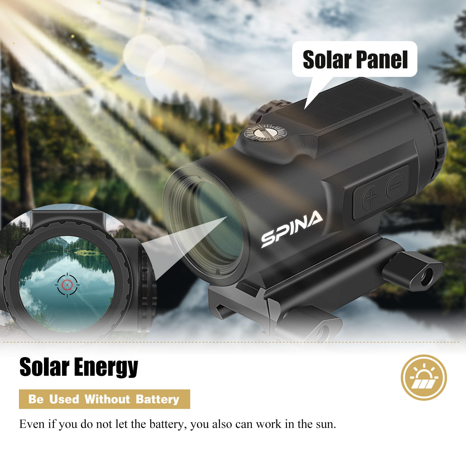 SPINA OPTICS Primary 1x24 Prism Scope - Solar Energy & Waterproof