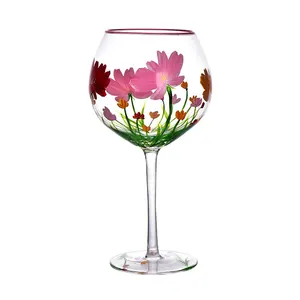 Wholesale Painted Flower Rose Clear Transparent Crystal Stemless Drinking Glass Tea Coffee Red Wine Juice Water Tumbler Cup Set