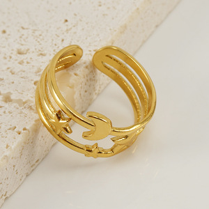 ZOGXIN Star Moon Open <b>Ring</b> Gold Color <b>Titanium</b> Steel Fashion Jewelry Gift - Product Image 3