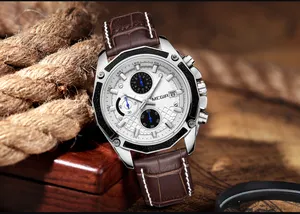 Factory MEGIR 2015 Luxury Leather Men's Watches Simple Quartz Watches Fashion Sport Watch For Men Relojes Hombre Custom LOGO