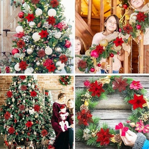 Flores Artificiales de Poinsettia con Brillo para Navidad, Decoraciones para el Hogar, Venta al por Mayor, Cabezas de Flores Artificiales de Baby Breath - Product Image 6