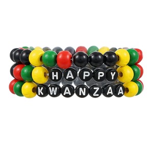 Manik-manik kayu hitam kuning merah hijau Afrika <span class=keywords><strong>Rasta</strong></span> Reggae Punk Hiphop kalung elastis perhiasan mode
