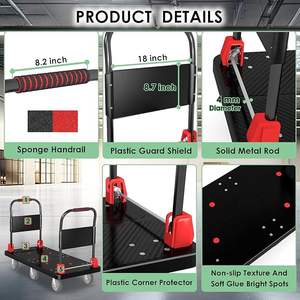 Gerobak truk troli Platform 6 roda dengan 2 pegangan tangan dan 6 roda kapasitas 2200lbs dapat dilipat gerobak tangan besar Flatbed <span class=keywords><strong>Dolly</strong></span> - Product Image 3