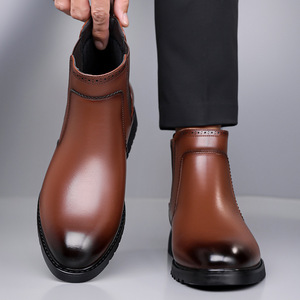 รองเท้าบูทหนังสีดำสำหรับผู้ชาย สวมแบบสลิปออน กันลื่น เหมาะสำหรับฤดูหนาว รองเท้าทำงานแบบเป็นทางการ หัวแหลม สไตล์เชลซี ไซส์ผู้ใหญ่ 303 - Product Image 4