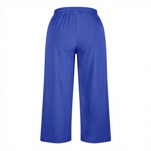 Pantalones de chándal de pierna ancha para mujer, de cintura alta, con cordón elástico, ajuste holgado informal, de longitud completa, de color liso, de punto, con bolsillos - Product Image 2