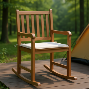 Silla Mecedora de Madera de Teca con Cojín Crema, Cómoda Silla de Jardín para Exteriores, Muebles de Madera Maciza de Estilo Tradicional - Product Image 2