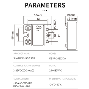 Модуль твердотельных реле SSR-40DA с управлением от постоянного тока, однофазный, переменный ток, входы 10А, 15А, 25А, 40А, 60А, <span class=keywords><strong>80</strong></span>А, 100А, выход 120А, 24-48В переменного тока - Product Image 3