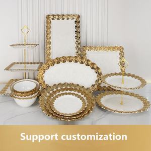 Ensembles de vaisselle de luxe en céramique avec bordure dorée rose pour salades, petit-déjeuner, assiettes à steak, barbecue et mariages - Product Image 2