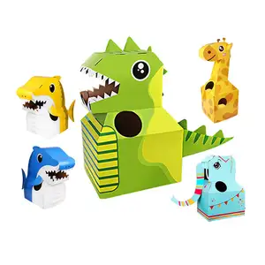 Mainan rumah bermain taman kanak-kanak 3D Papercuts Assembly hewan DIY mainan anak karton dinosaurus kostum